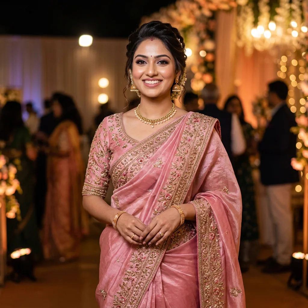 Guest makeup with hair and saree draping
