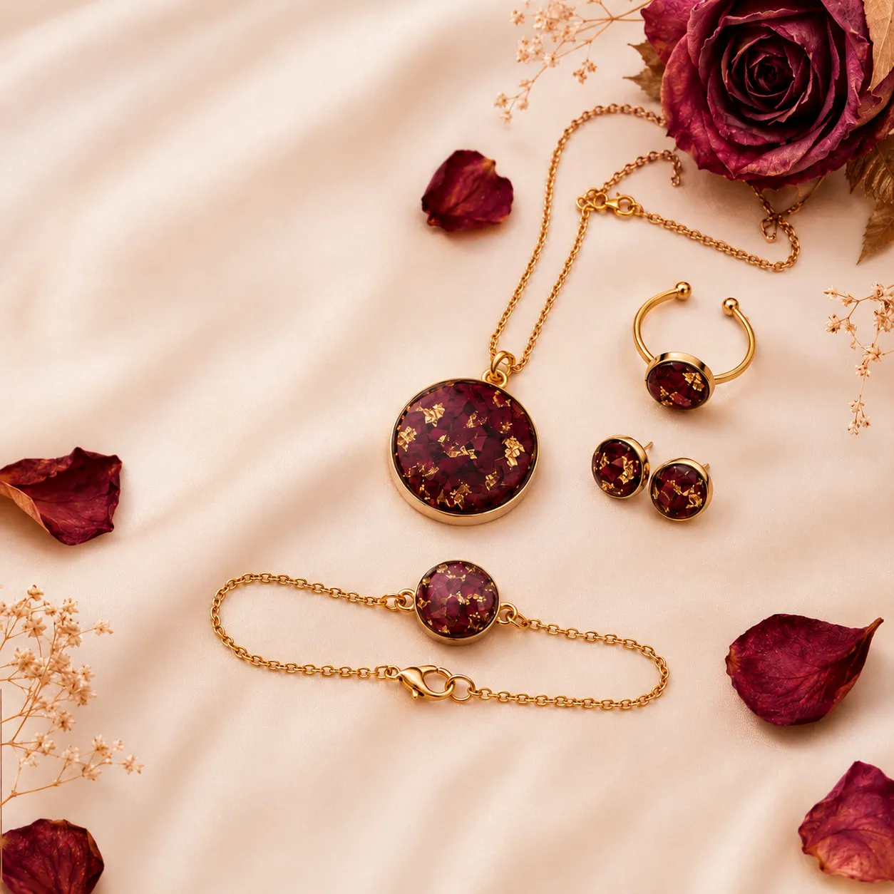 Garnet and gold jewellery set